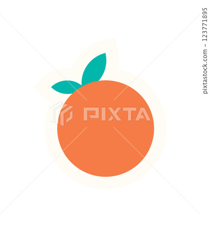 Brutalist orange circle sticker. Flat abstract shape element. Modern fun design, graphic sticker, y2k style, perfect for trendy projects and retro aesthetics. 123771895