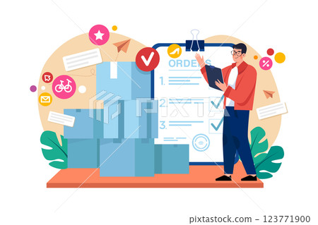 Delivery Agent Checking Delivery Illustration concept. A flat illustration isolated on white background Delivery Agent Checking Delivery Illustration concept. A flat illustration isolated on white background 123771900