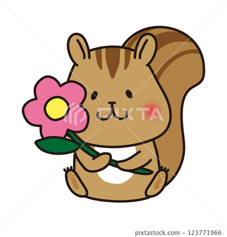 Squirrel holding a flower 123771966