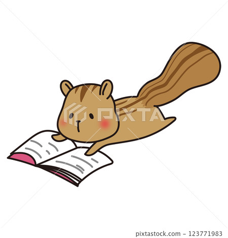 一隻松鼠躺著看書 123771983