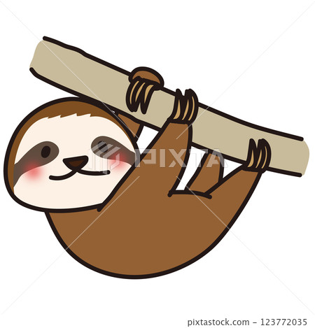 A sloth hanging diagonally from a tree 123772035