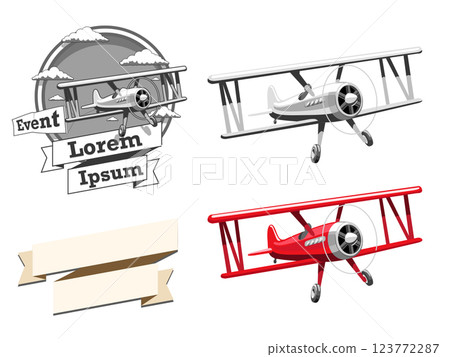Airplane logo vector illustration and ribbon 123772287