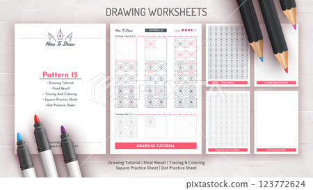 How to Draw a Pattern. Step by Step Drawing Tutorial. Draw Guide Worksheet. Simple Instruction for Kids and Adults How to Draw a Pattern. Step by Step Drawing Tutorial. Draw Guide Worksheet. Simple Instruction for Kids and Adults 123772624