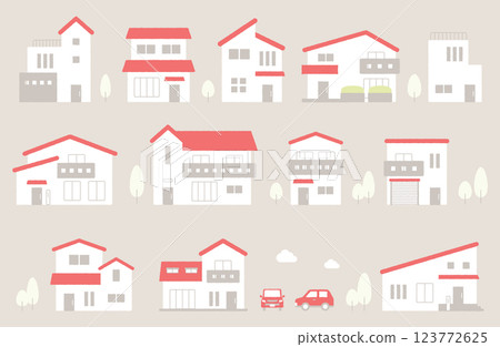 Building and residential vector illustration set Simple and cute 123772625