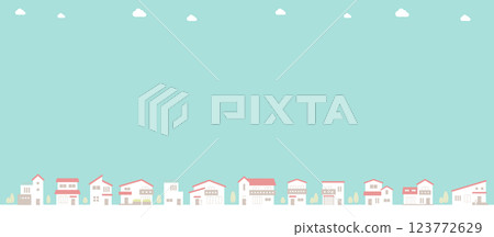Blue sky townscape background vector illustration Simple Copy space Background Streetscape Residential area 123772629