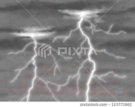 Watercolor background of lightning bolts shining against black clouds Watercolor background of lightning bolts shining against black clouds 123772662