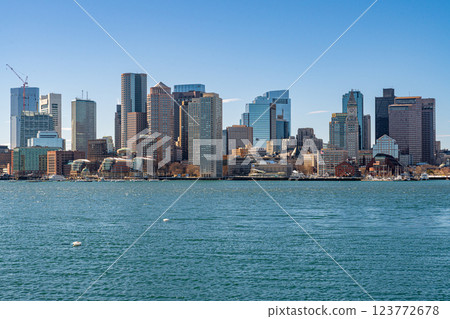 View of Boston skyline and skyscrapers in February winter seen from Piers Park in Boston, MA View of Boston skyline and skyscrapers in February winter seen from Piers Park in Boston, MA 123772678