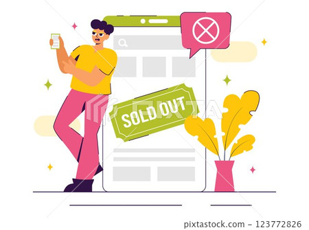 Sold Out Vector Illustration featuring a Shopping Message or Special Offer Indicating Product Unavailability in a Flat Style Cartoon Background Sold Out Vector Illustration featuring a Shopping Message or Special Offer Indicating Product Unavailability in a Flat Style Cartoon Background 123772826