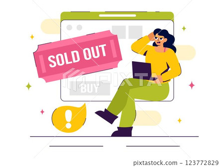 Sold Out Vector Illustration featuring a Shopping Message or Special Offer Indicating Product Unavailability in a Flat Style Cartoon Background 123772829