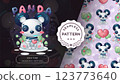 Seamless pattern cartoon character adorable panda, pretty halloween idea for print t-shirt, poster and kids envelope, postcard. Cute hand drawn style teddy panda 123773640