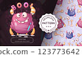 Seamless pattern cartoon character adorable monster, pretty boo idea for print t-shirt, poster and kids envelope, postcard. Cute hand drawn style monster 123773642
