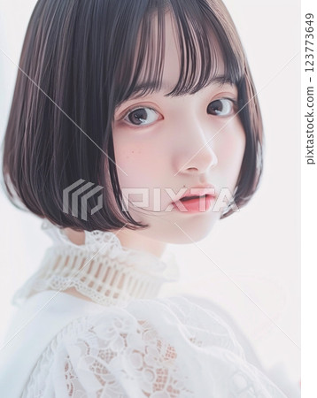具有自然外觀的亞洲女性時尚肖像 123773649