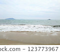 Beach and waves under blue sky, horizontal photo 123773967