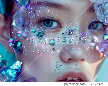 Fashion portrait of an Asian woman wearing sparkly jewelry 123774249