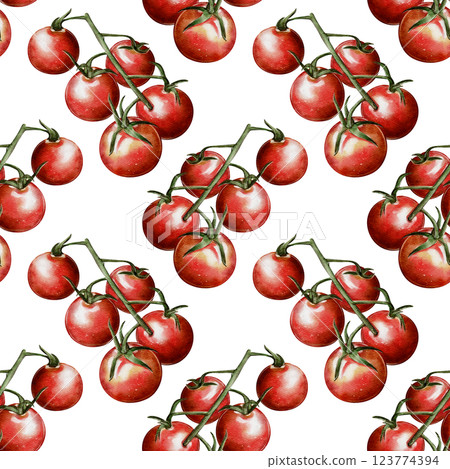 Seamless pattern with tomato sprigs 123774394
