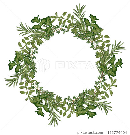 Wreath of greens and herbs 123774404