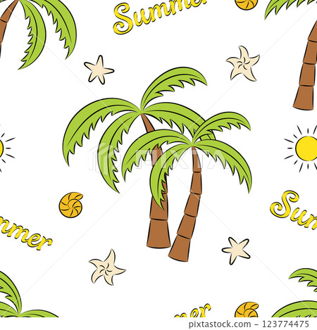 Tropical summer seamless pattern on white background 123774475