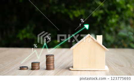 business finance and saving money investment , Money coin stack with piggy bank saving concept. plant growing up on coin. Balance savings and investment.Money Saving Ideas for Buying a Home. 123775693