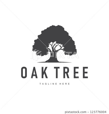 oak logo design simple illustration of oak tree and oak leaf simple with black silhouette concept plant template symbol 123776004