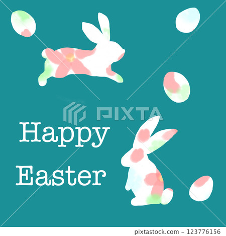 Easter watercolor floral rabbit and eggs 123776156