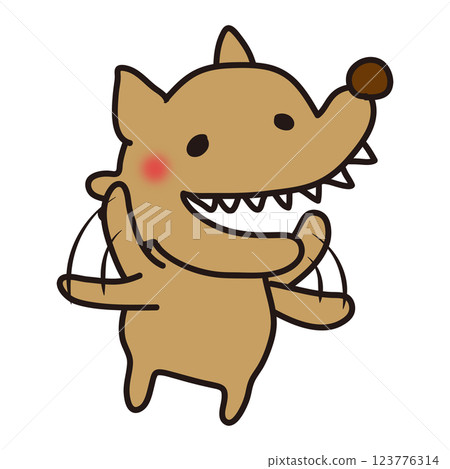 A not-so-scary wolf flapping its arms in joy 123776314