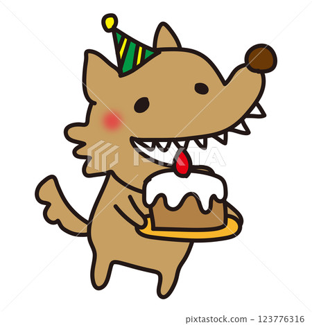 The scary wolf celebrates with cake The scary wolf celebrates with cake 123776316