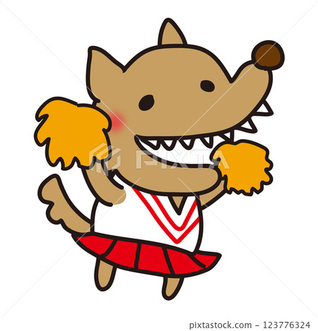 一隻不那麼可怕的狼，穿著啦啦隊服歡呼 123776324