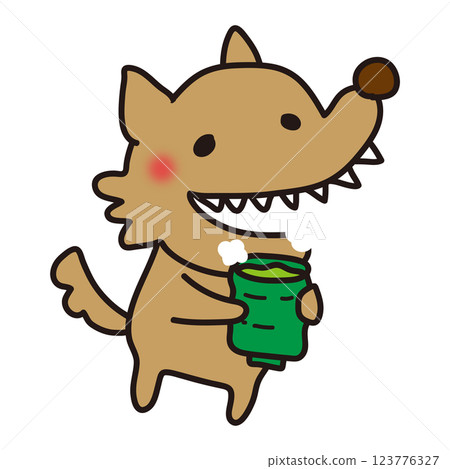 A scary wolf offering hot tea 123776327