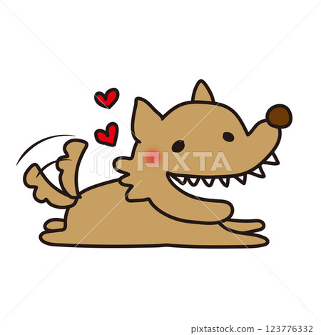 A not scary wolf lying down and enjoying 123776332