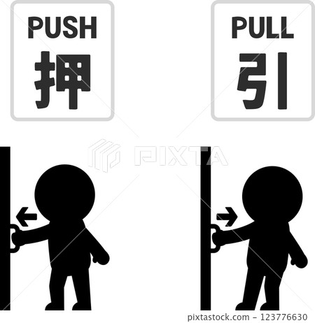 一個人推門把手,另一個人拉門把手 一個人推門把手,另一個人拉門把手 123776630