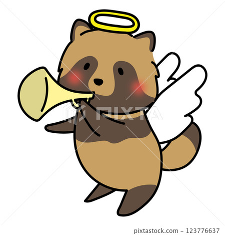 A raccoon dressed as an angel playing a trumpet A raccoon dressed as an angel playing a trumpet 123776637