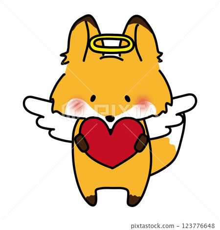 A fox dressed as an angel holding a red heart 123776648