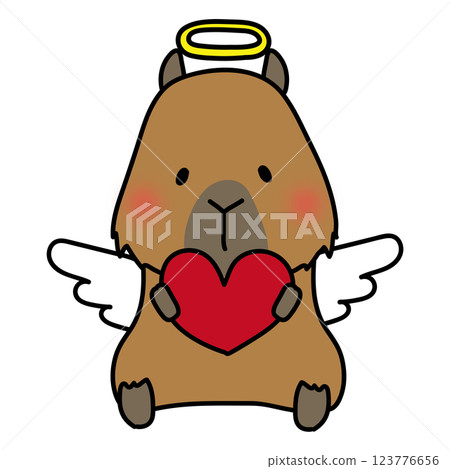 Capybara dressed as an angel holding a red heart 123776656