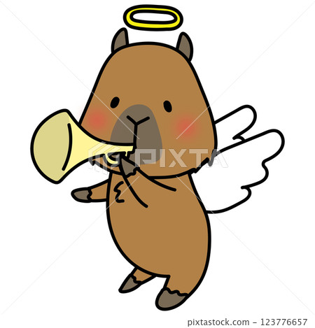Capybara dressed as an angel playing a trumpet 123776657