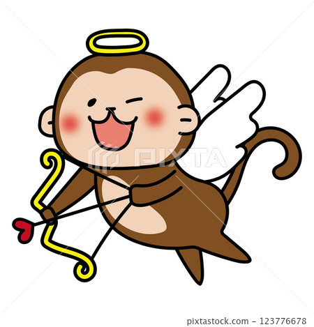一隻猴子扮成天使，拉著心型的弓箭 123776678