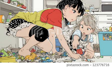 年輕母親在家和孩子玩耍 123776716