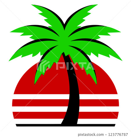 Retro Sunset Palm Tree Silhouette Vector Illustration Tropical Beach Vibes for T shirt Design  123776787