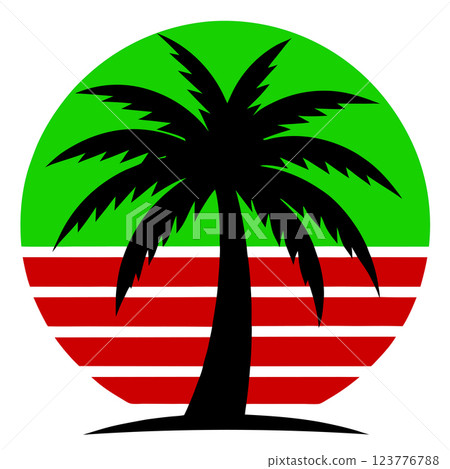 Retro Sunset Palm Tree Silhouette Vector Illustration Tropical Beach Vibes for T shirt Design  123776788