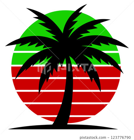 Retro Sunset Palm Tree Silhouette Vector Illustration Tropical Beach Vibes for T shirt Design  123776790
