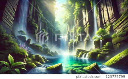 神秘的山谷和壯麗的瀑布，風景如畫 123776799