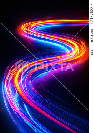 A fantastic S-curve drawn by colorful light trails 123776829