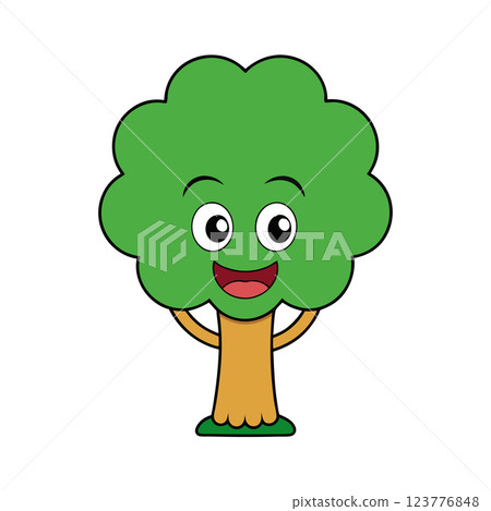 Charming Cute Tree Character Vector Illustration for Children's Books, Eco Branding, Shirt Designs 123776848