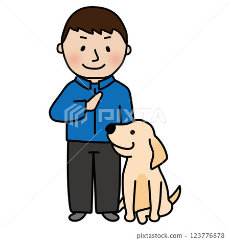 一位雄性訓犬師和一隻垂耳狗在等待 123776878