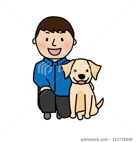 A male dog trainer and a lop-eared dog sitting together A male dog trainer and a lop-eared dog sitting together 123776880