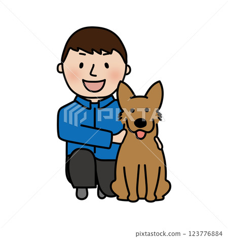 一位雄性訓犬師和一隻刺耳狗坐在一起 一位雄性訓犬師和一隻刺耳狗坐在一起 123776884