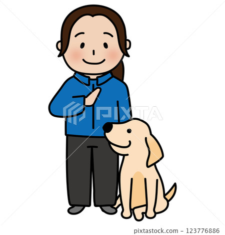 一位女訓犬師和一隻垂耳狗在等待 一位女訓犬師和一隻垂耳狗在等待 123776886