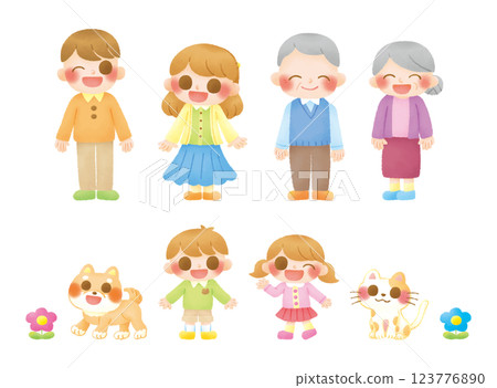 不同世代的家庭和寵物 123776890