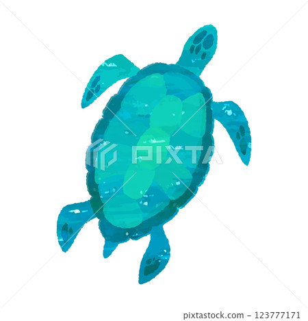 海龜的向量插圖 - 版畫、郵票、拼貼、水彩、手繪風格 123777171
