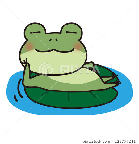 青蛙躺在一片樹葉上 123777211