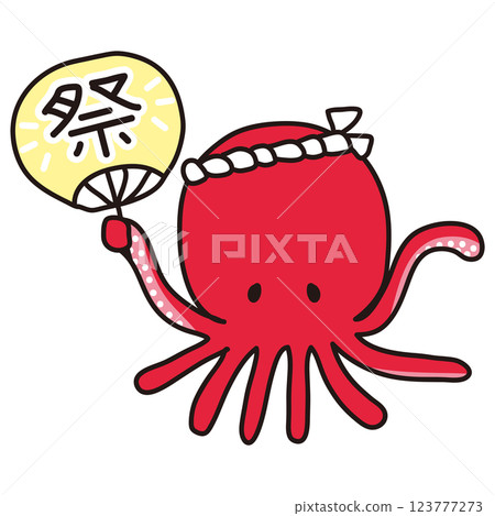 Octopus holding a festival fan Octopus holding a festival fan 123777273